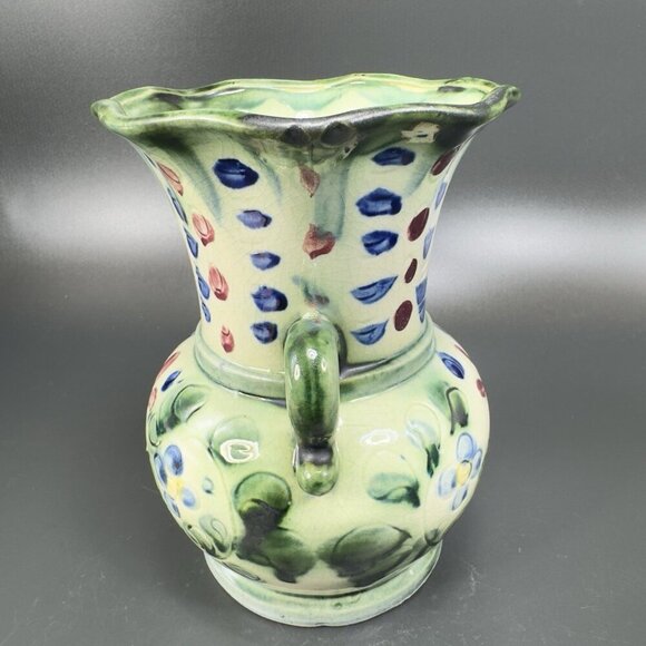 Vintage Japanese Ceramic Vase With Handles Vessel With Majolica Floral Pattern - Picture 11 of 16